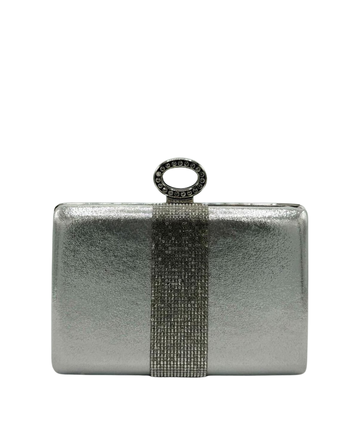 Clutch rettangolare lamè con fascia strass